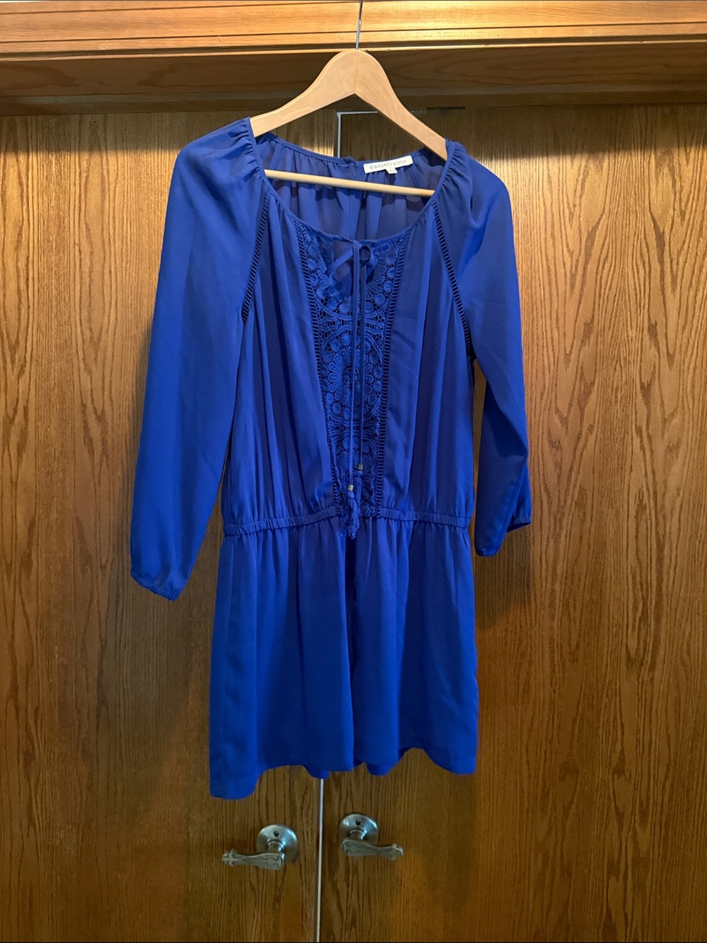 Daniel Rainn Royal Blue Lace-Front Long Sleeve Romper